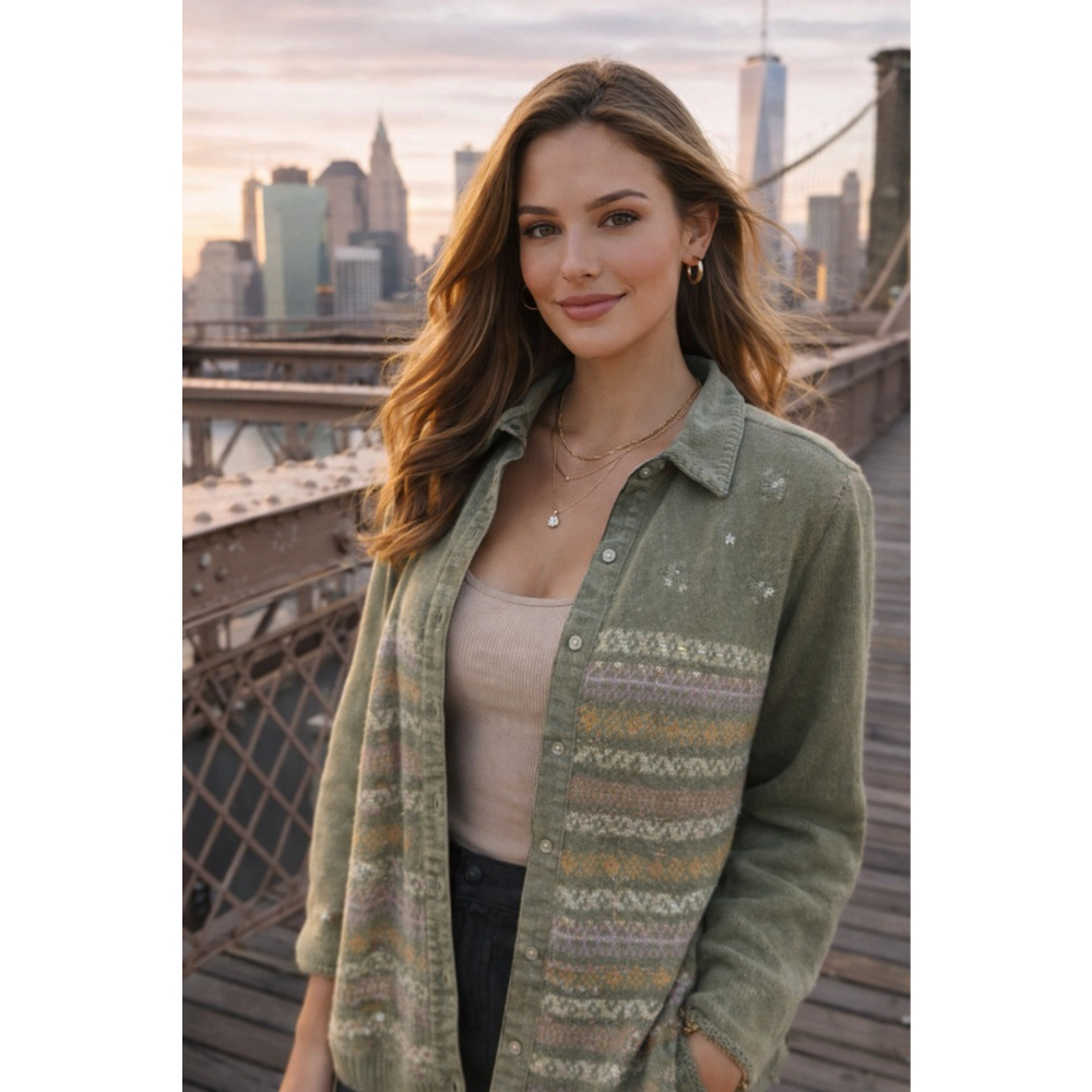Vintage Rabbit Hair Knit Cardigan Monterey By Koret Olive Heart Button Heirloom